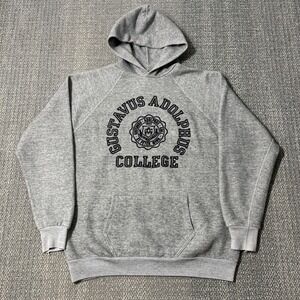 Vintage 70s‎ Gustavus Adolphus College Hoodie Sweatshirt Medium Gray Pullover
